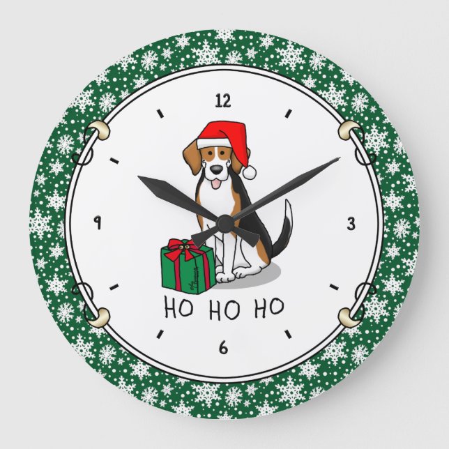 Relógio Grande Beagle Natal Santa Hat (triz cor 3) (Frente)