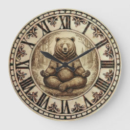 Relógio Grande Bear Meditation Wall Clock - Calm Rustic Decor