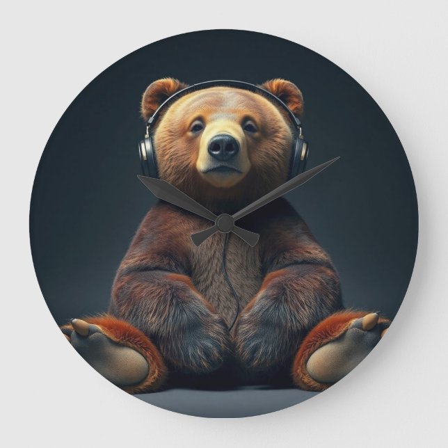 Relógio Grande Bear Wearing Headphones (Frente)