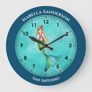 Relógio Grande Beautiful Mermaid with Long Blonde Hair