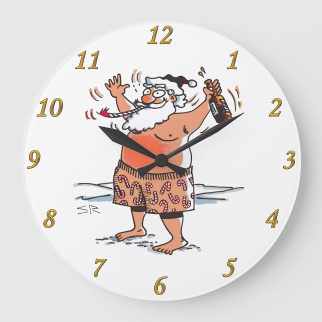 Relógio Grande Bebado Papai noel parede clock (Frente)