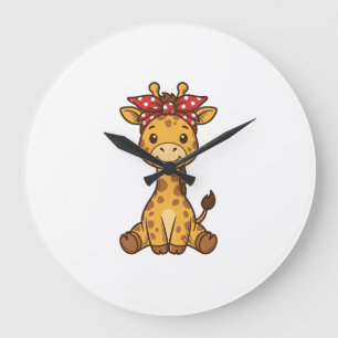 Relógio Grande Bebê Girafa Fofa com Arco Design Vetorial Vintage_