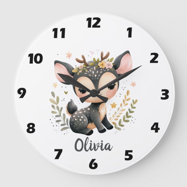 Relógio Grande Bebê Veado Fofo Personalizado (Frente)