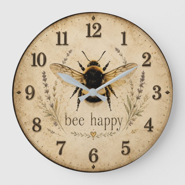 Relógio Grande Bee Happy Bumble Bee  (Frente)