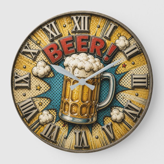 Relógio Grande Beer Comic Pop Art Beer Mug Man Cave  (Frente)