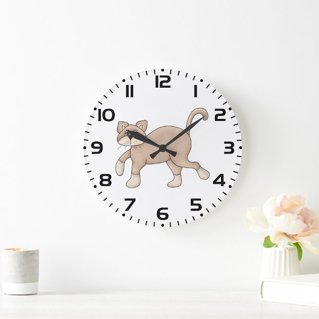 Relógio Grande Beige Cat Drawing with Green Eyes (Criador carregado)