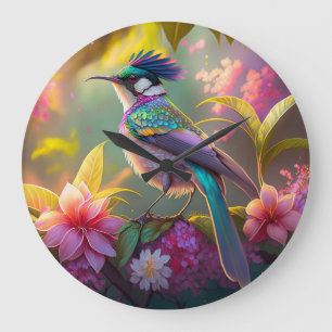 Relógio Grande Beija-flor Fantasia com Asas de Arco-íris e Crista