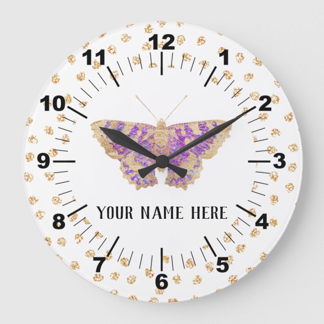 Relógio Grande Bela Borboleta Personalizada (Frente)