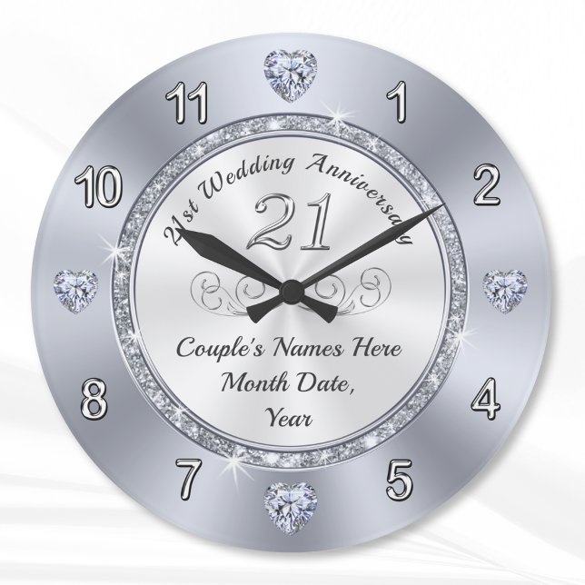 Relógio Grande Bela Ideias de Presentes para o 21º Aniversário de (21st anniversary gift for wife or husband. 21st birthday clock Personalized 21st anniversary gifts.)