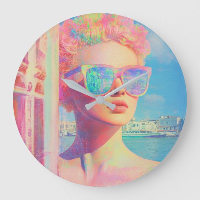 Relógio Grande Beleza Costeira Neon com óculos Solares (Frente)