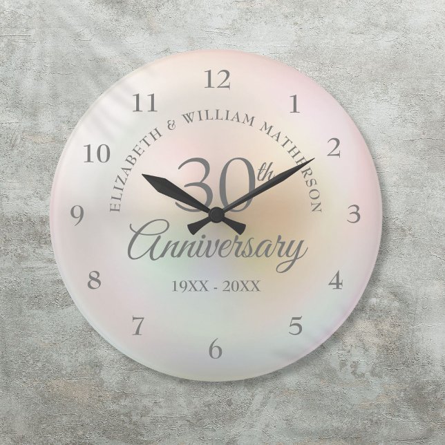 Relógio Grande Belo Aniversário de Casamento de Pearl 30 (Beautiful Pearl 30th Wedding Anniversary Large Clock)