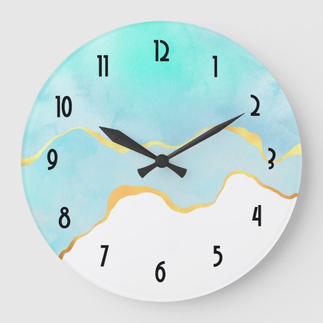 Relógio Grande Belo verde tropical com Dourada borda (Frente)