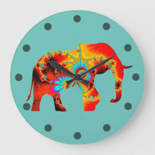 Relógio Grande Bem-Estar Animal - Silhueta Elefante Fractal 1