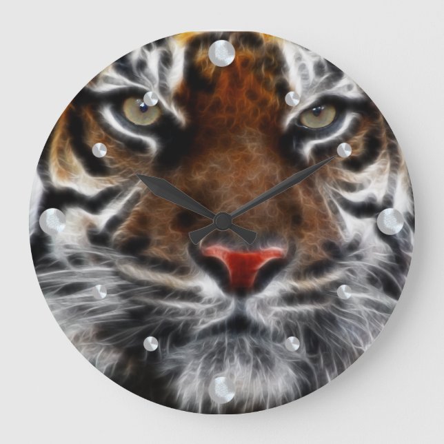 Relógio Grande Bengal Tiger Fractal Wall Clock (Frente)