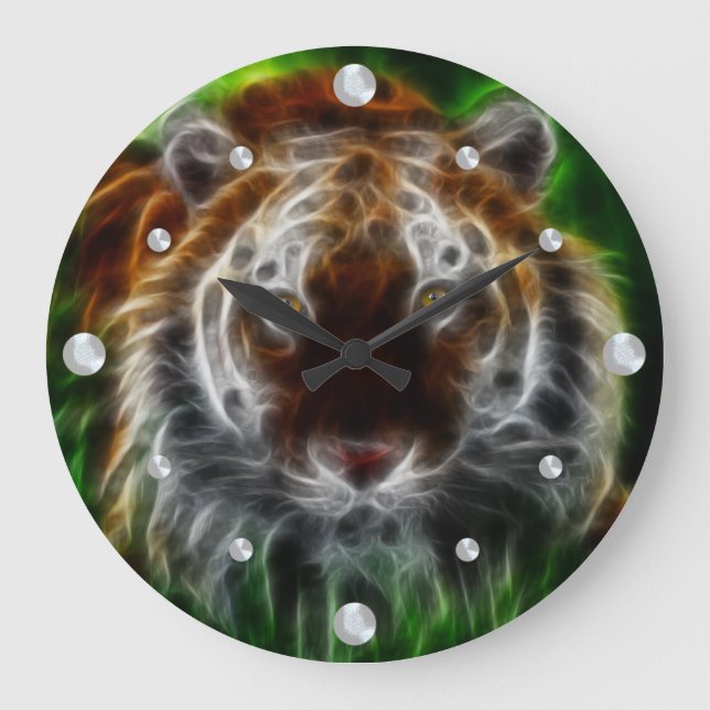 Relógio Grande Bengal Tiger Fractal Wall Clock (Frente)