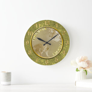 Relógio Grande Bengala Tigers Dourado Moin, Lge Wall Clock