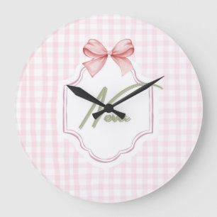 Relógio Grande Berço Personalizado Nova Menina Nursery Bow&Gingha