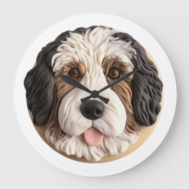 Relógio Grande Bernedoodle Cachorro 3D Inspirado (Frente)