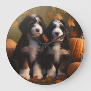 Relógio Grande Bernedoodle Puppy Autumn Delight Pumpkin