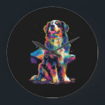 Relógio Grande Bernese Mountain Dog Forest Pop Art<br><div class="desc">Bernese Mountain Dog Forest Pop Art</div>