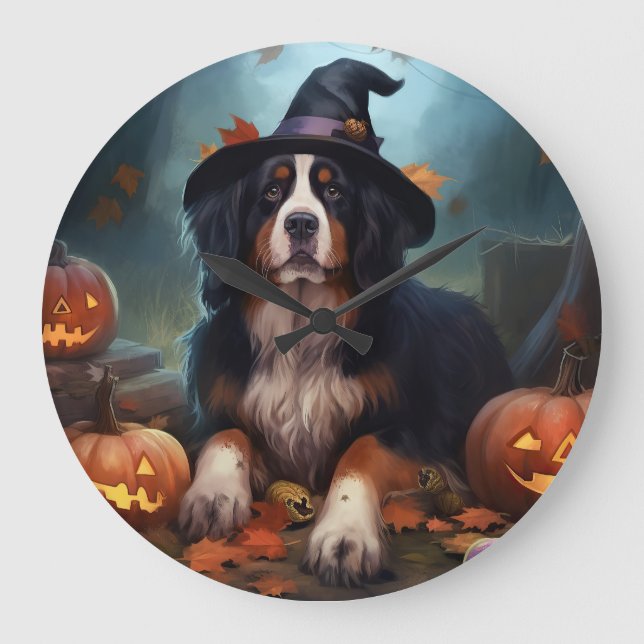 Relógio Grande Bernese Mountain Pumpkins Halloween Assustado (Frente)