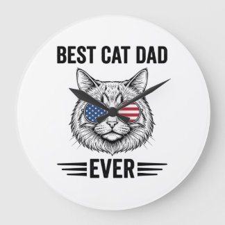 Relógio Grande Best Cat Dad Ever Patriotic Vintage Cat Design_1