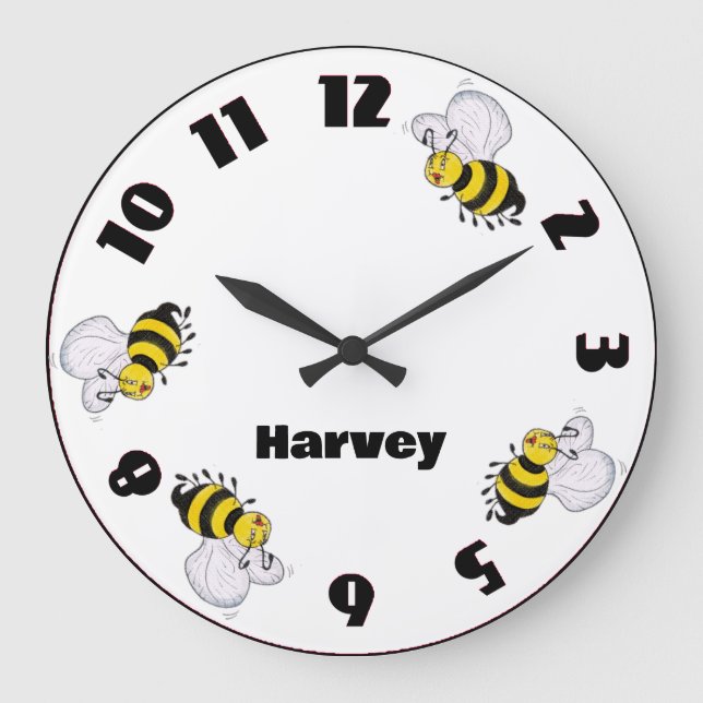 Relógio Grande Betty Bee and Busy Bees Round Wall Clock (Frente)