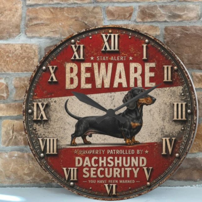 Relógio Grande  Beware of Dachshund Funny Wiener Dog (Criador carregado)