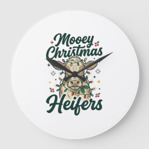 Relógio Grande Bezerros Natal Mooey Design Natal de Vaca Engraçad