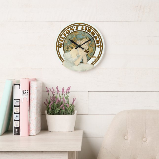 Relógio Grande Biblioteca Mucha — Arte da Era Vitoriana Nouveau (Sala de leitura)