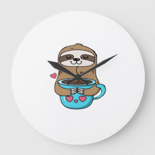 Relógio Grande Bicho Preguiça Chibi Amante de Café � Preguiça Kaw