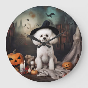 Relógio Grande Bichon Frise Abóboras Halloween Assustador