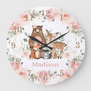 Relógio Grande Bicicletas Animais da Floresta Pastel Blush Floral
