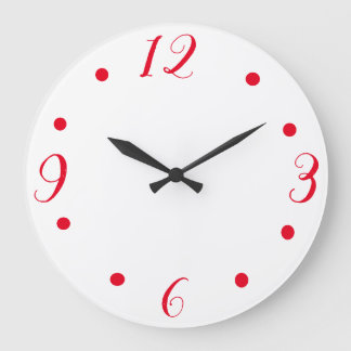 Relógio Grande Big Red Numbers  On A White Clock