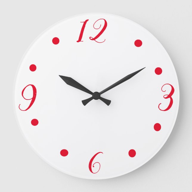 Relógio Grande Big Red Numbers  On A White Clock (Frente)