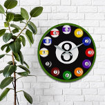 Relógio Grande Billiard Balls Wall Clock<br><div class="desc">Relógio personalizado de bolas de bilhar divertidas - perfeito para o jogo,  para a família ou para a sala de recreação,  ou para o jogador de bilhar!</div>