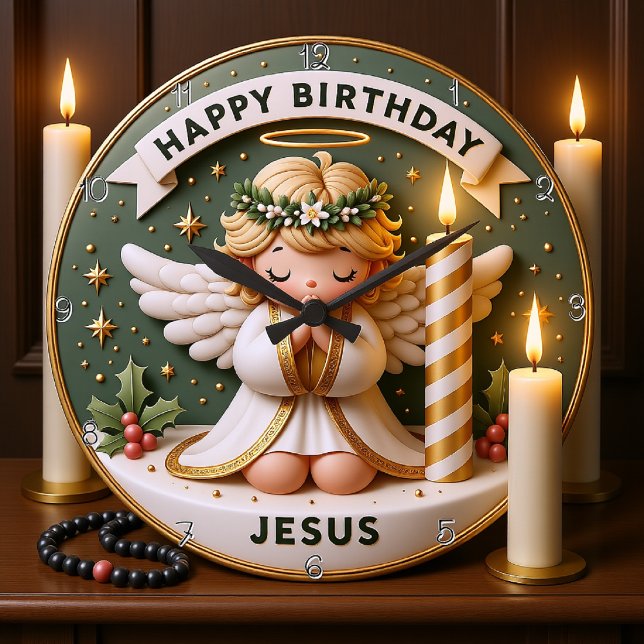 Relógio Grande Birthday Angel Jesus (Criador carregado)
