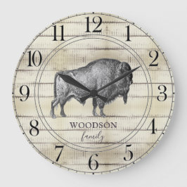 Relógio Grande Bison Buffalo Rustic Wood Family Name