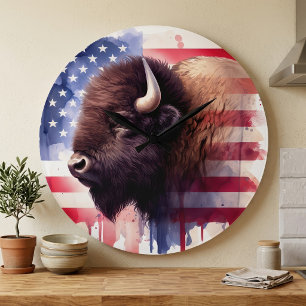 Relógio Grande Bison com bandeira dos Estados Unidos da América