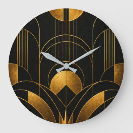Relógio Grande Black and Gold Art Deco Geometric Wall Clock