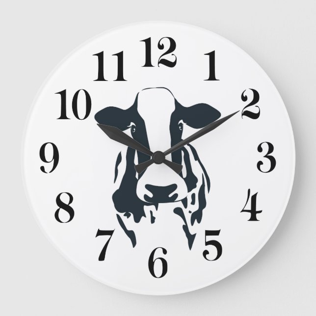 Relógio Grande Black and White Cow Clock (Frente)