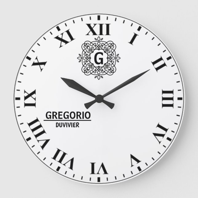 Relógio Grande Black and white Monogram modern minimalist elegant (Frente)