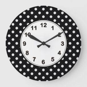 Relógio Grande Black and White Polka Dot Pattern