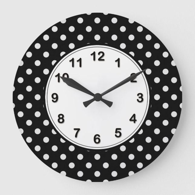 Relógio Grande Black and White Polka Dot Pattern (Frente)