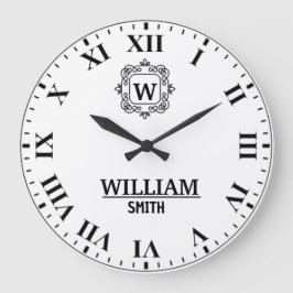 Relógio Grande Black and white Roman numeral classic monogram
