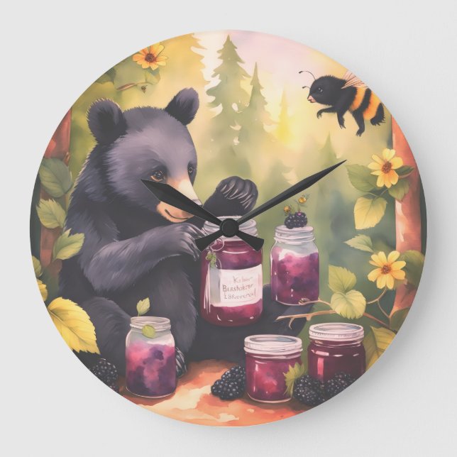 Relógio Grande Black Bear gathering blackberry jam (Frente)