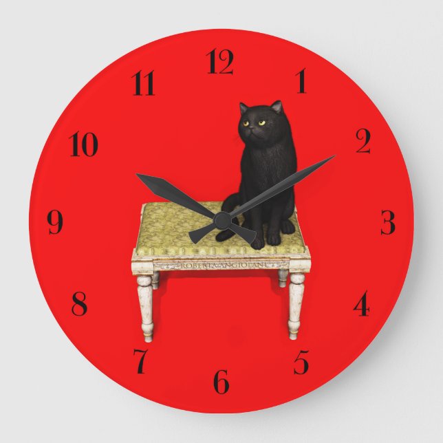 Relógio Grande Black cat on the stool round clock (Frente)