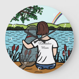 Relógio Grande Black Labrador Angel e mamãe