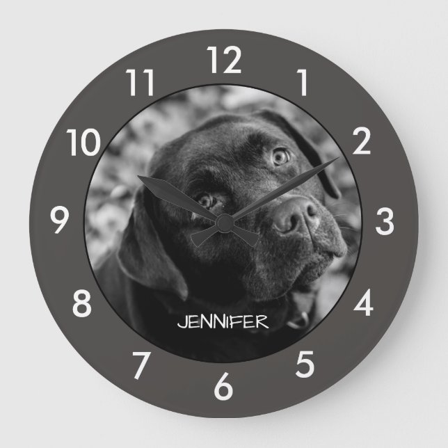 Relógio Grande Black Labrador Dog Custom Large Clock (Frente)