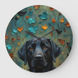 Relógio Grande Black Labrador in Leaves